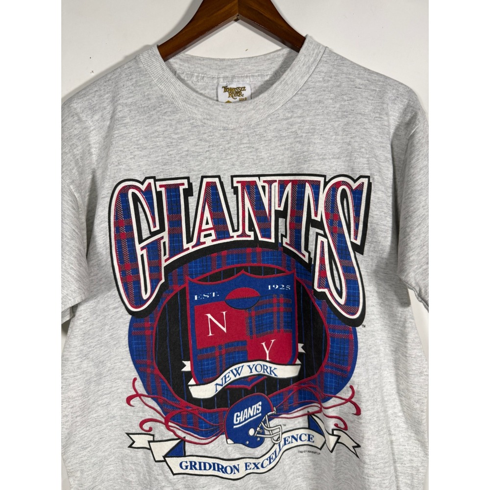 Vintage 1993 New York Giants NFL T-Shirt Mens Medium Gray Tennessee River Gold